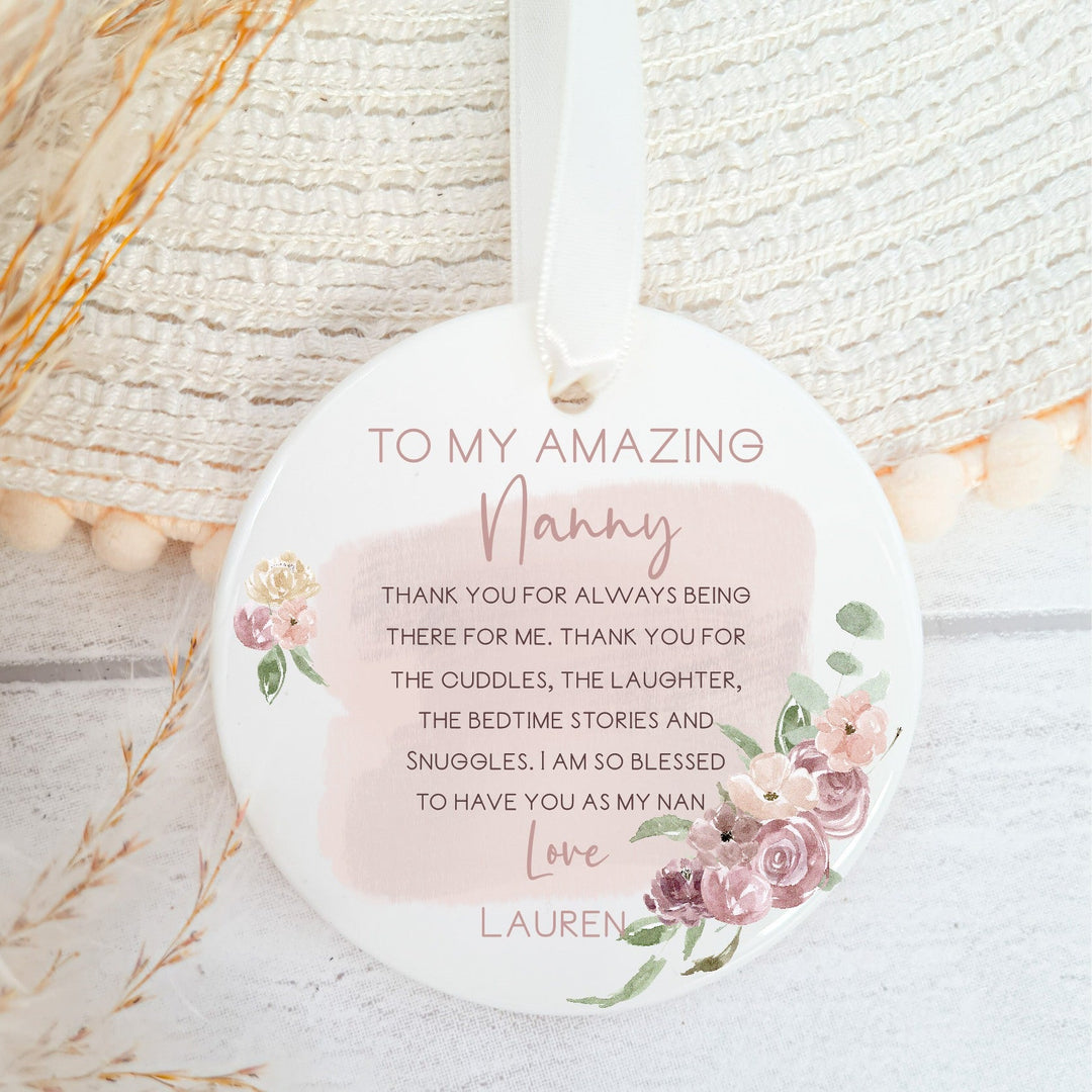 Personalised Pink Amazing Nanny Ceramic Ornament