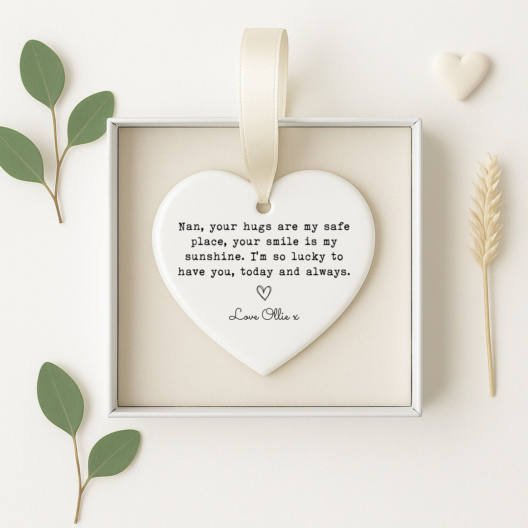 Personalised Nan Hugs Ceramic Ornament