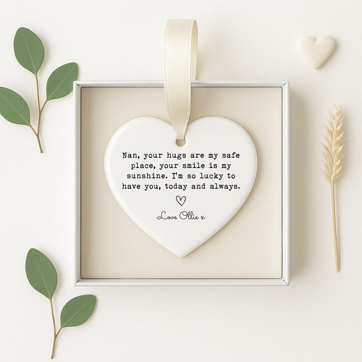 Personalised Nan Hugs Ceramic Ornament