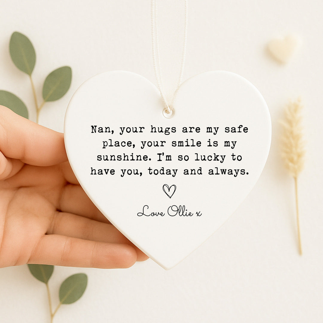 Personalised Nan Hugs Ceramic Ornament