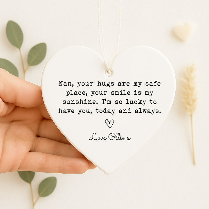 Personalised Nan Hugs Ceramic Ornament