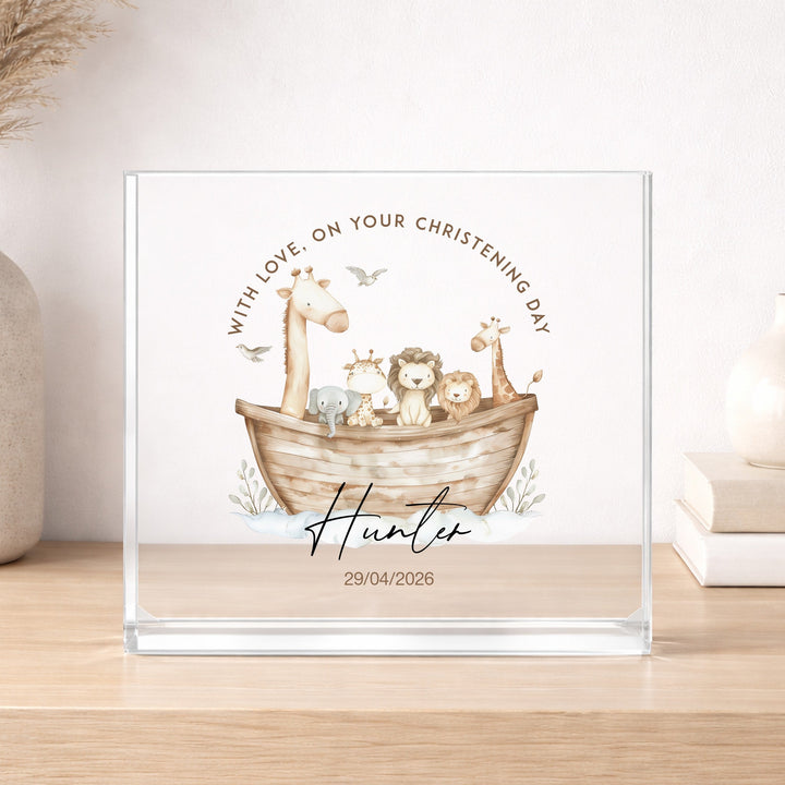 Personalised Acrylic Block Animal Boat Christening Gift