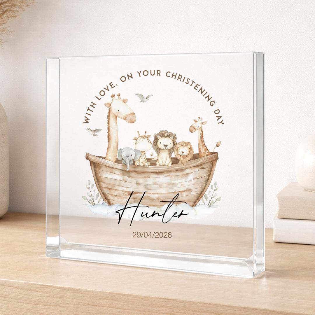 Personalised Acrylic Block Animal Boat Christening Gift