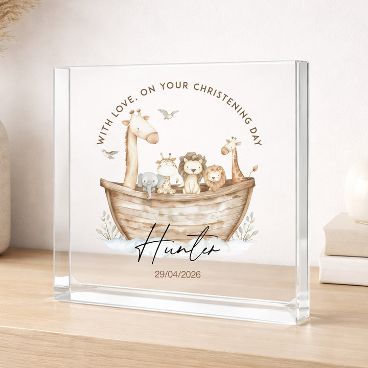 Personalised Acrylic Block Animal Boat Christening Gift