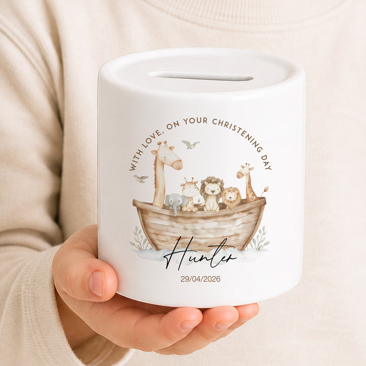 Personalised Money Box Animal Boat Christening Gift