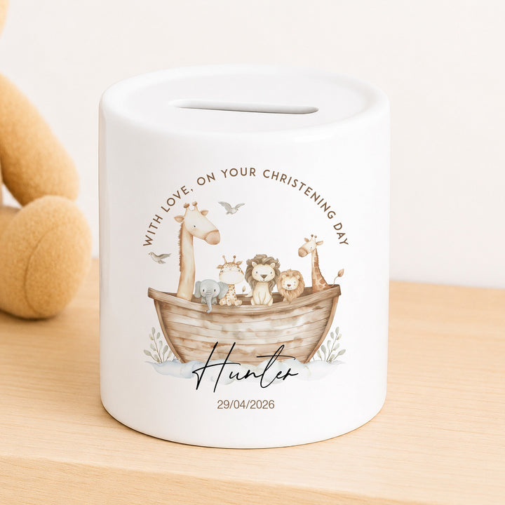 Personalised Money Box Animal Boat Christening Gift