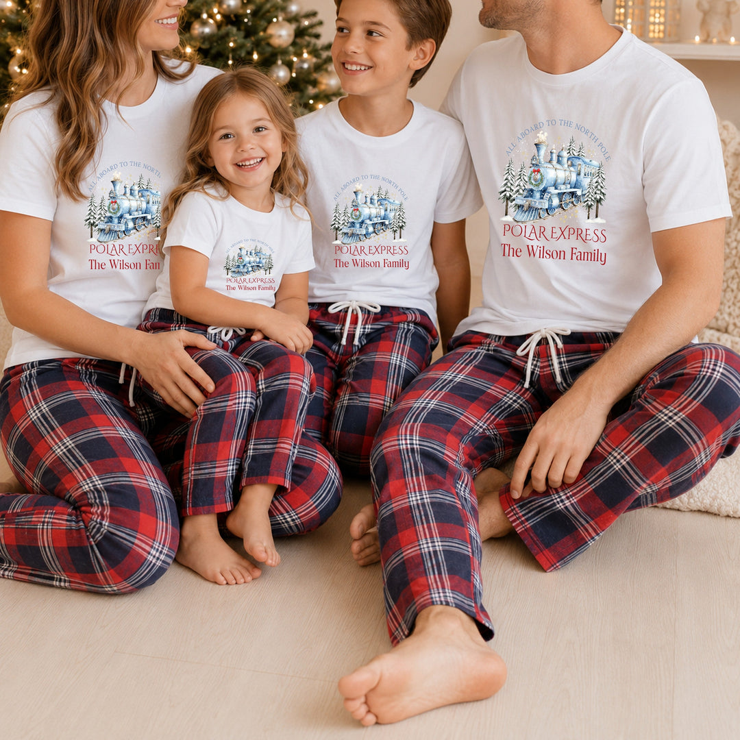 Personalised Family Matching Polar Express Tartan Christmas Pyjamas