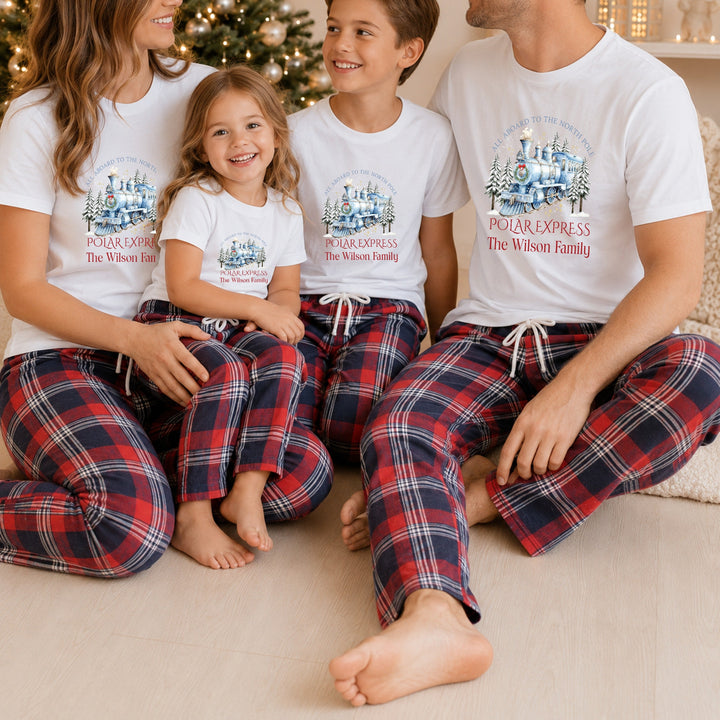 Personalised Family Matching Polar Express Tartan Christmas Pyjamas