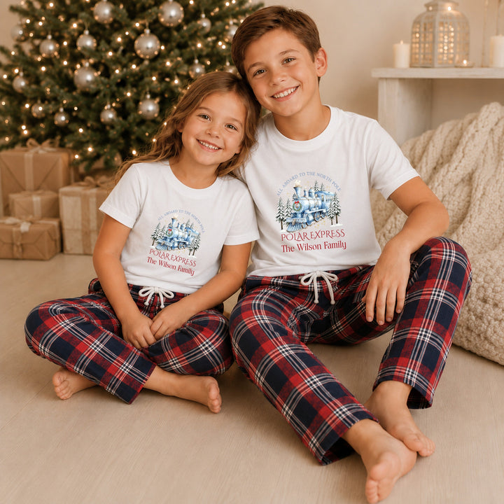 Personalised Family Matching Polar Express Tartan Christmas Pyjamas