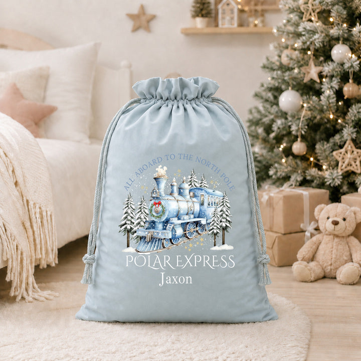 Personalised Christmas Blue Polar Express Stocking or Santa Sack