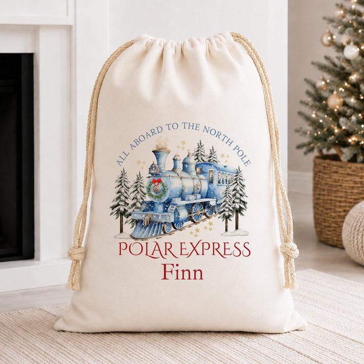 Personalised Christmas Polar Express Canvas Santa Sack