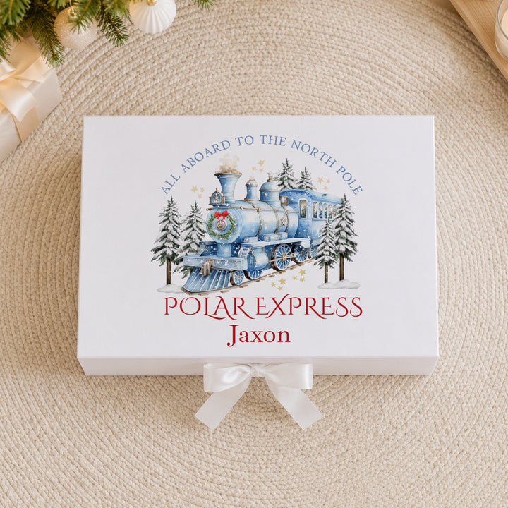 Personalised Blue Festive Train Christmas Eve Box