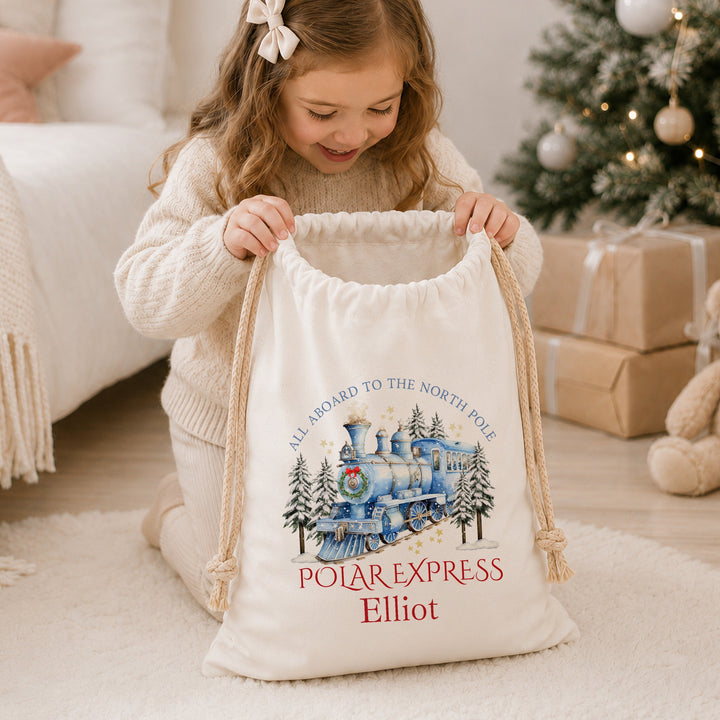 Personalised Christmas Polar Express Canvas Santa Sack