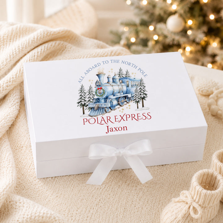 Personalised Blue Festive Train Christmas Eve Box
