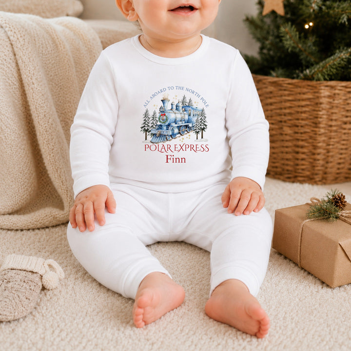 Personalised Blue Festive Train Christmas Pyjamas