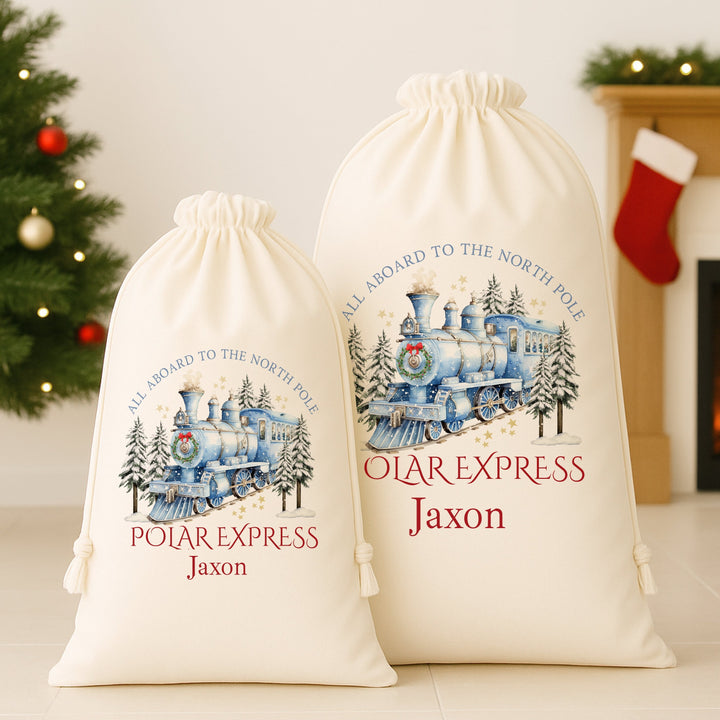 Personalised Christmas Polar Express Canvas Santa Sack
