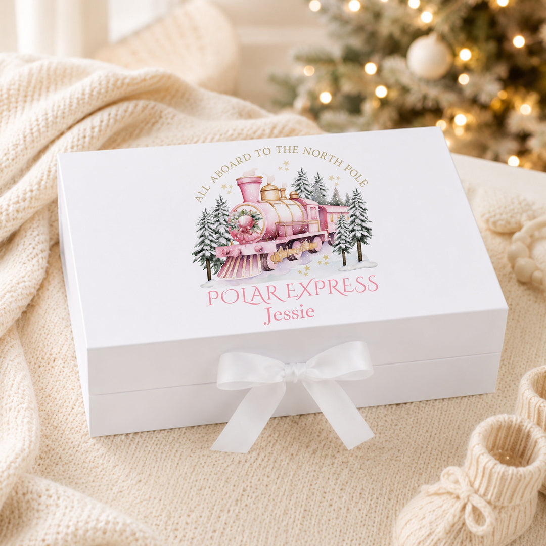 Personalised Pink Festive Train Christmas Eve Box