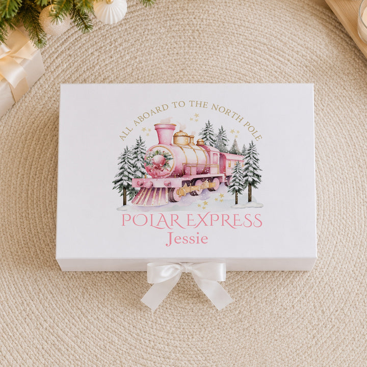 Personalised Pink Festive Train Christmas Eve Box