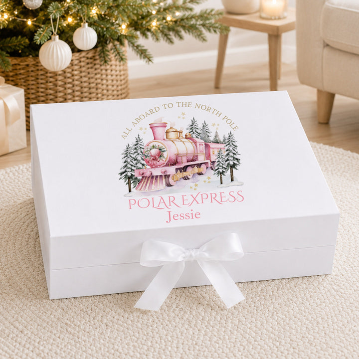 Personalised Pink Festive Train Christmas Eve Box