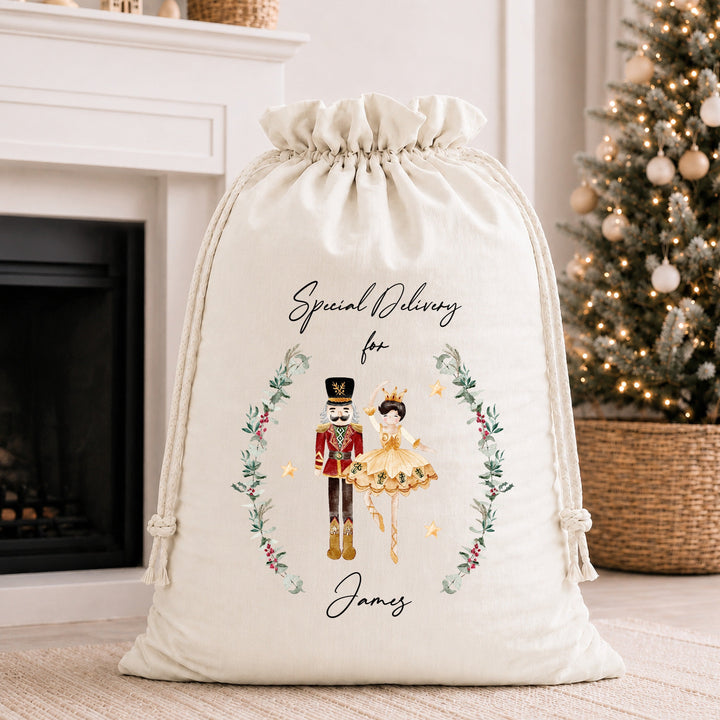 Personalised Nutcracker Wreath Christmas Stocking or Santa Sack