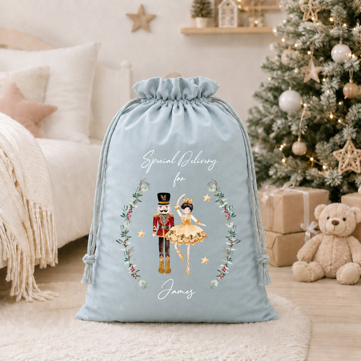 Personalised Nutcracker Wreath Christmas Stocking or Santa Sack