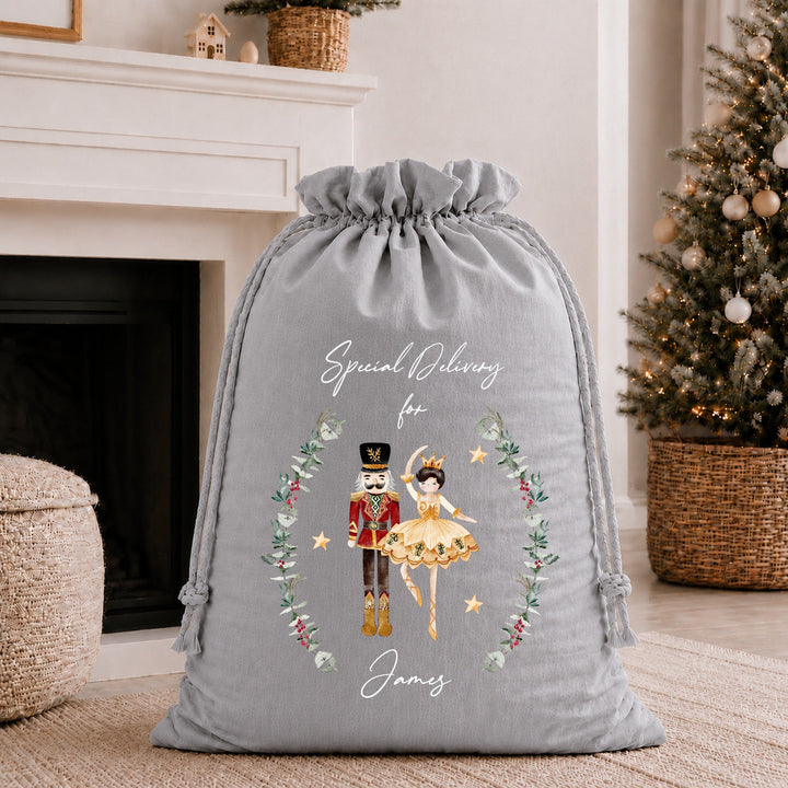 Personalised Nutcracker Wreath Christmas Stocking or Santa Sack
