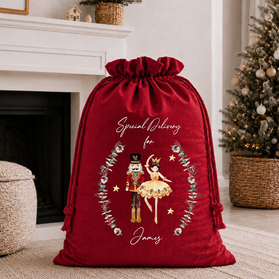 Personalised Nutcracker Wreath Christmas Stocking or Santa Sack