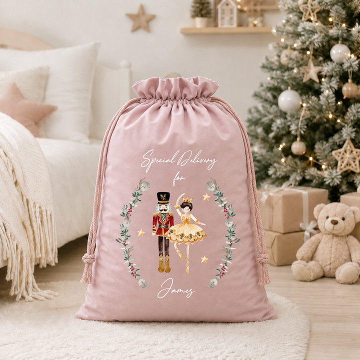 Personalised Nutcracker Wreath Christmas Stocking or Santa Sack