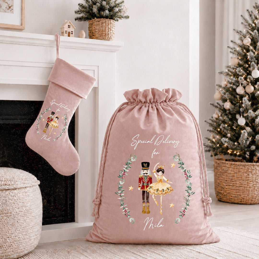 Personalised Nutcracker Wreath Christmas Stocking or Santa Sack