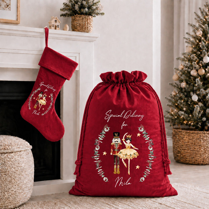 Personalised Nutcracker Wreath Christmas Stocking or Santa Sack