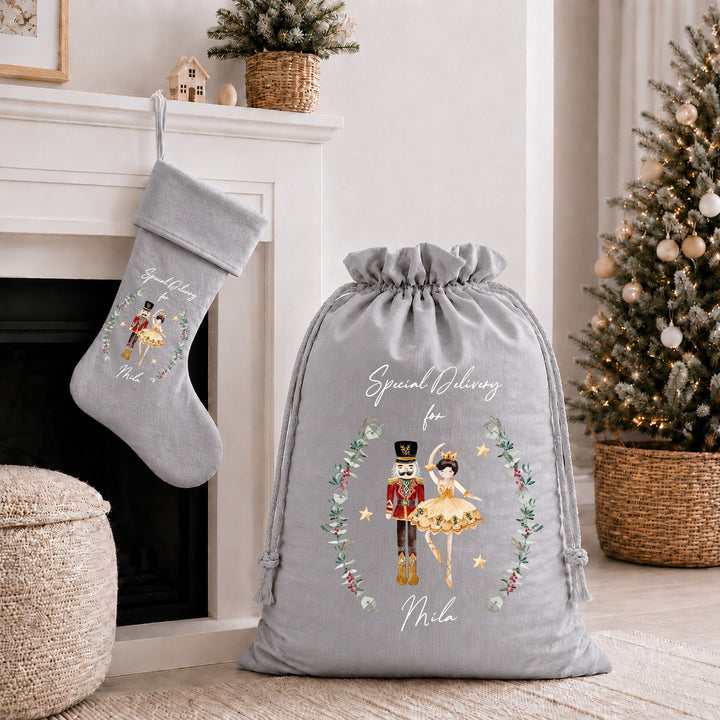 Personalised Nutcracker Wreath Christmas Stocking or Santa Sack
