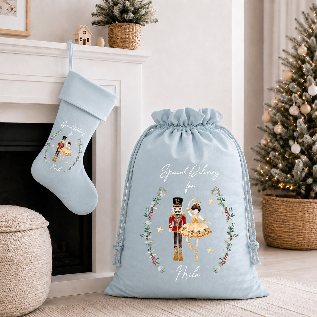 Personalised Nutcracker Wreath Christmas Stocking or Santa Sack