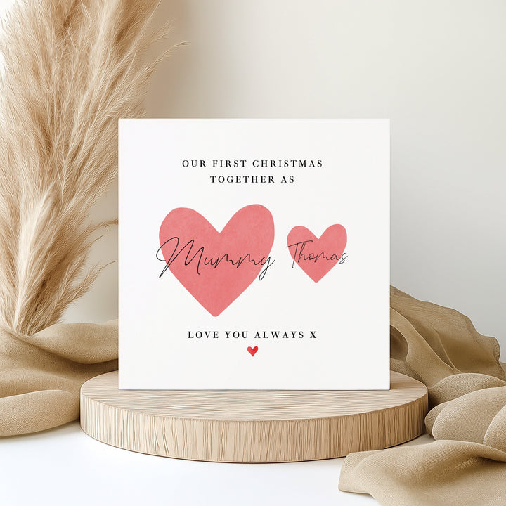 Personalised Red Hearts Mummy &amp; Me Our First Christmas Card