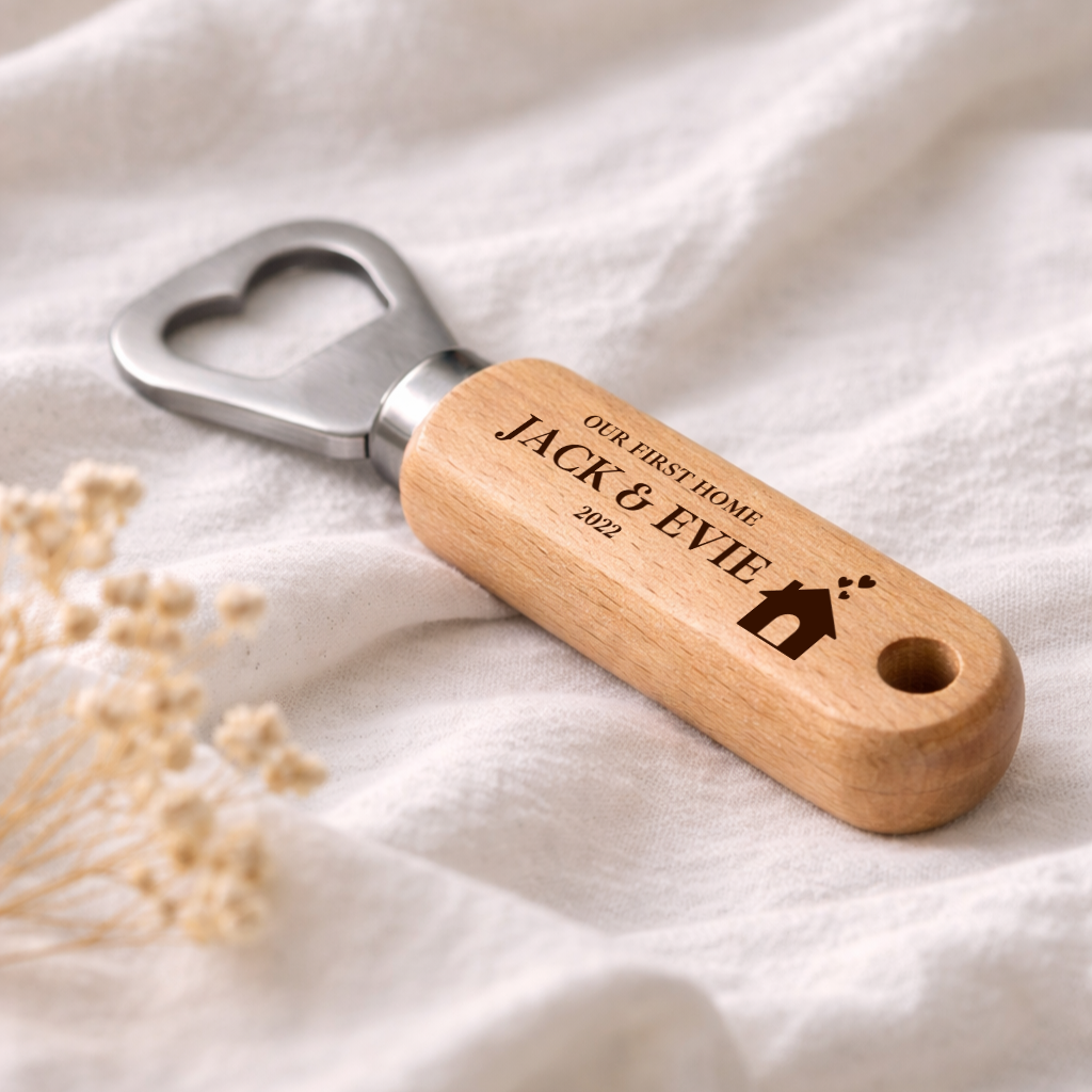 Personalised Hearts Our First Home Engraved Bottle Opener
