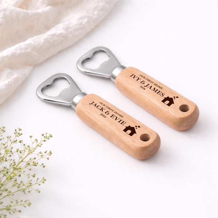 Personalised Hearts Our First Home Engraved Bottle Opener