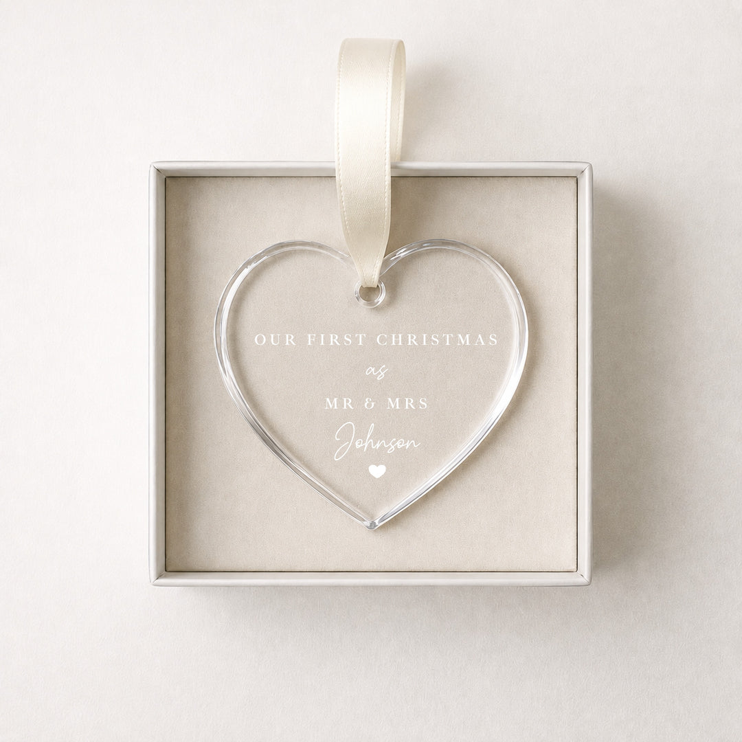 Personalised Our First Christmas Married Heart Bauble