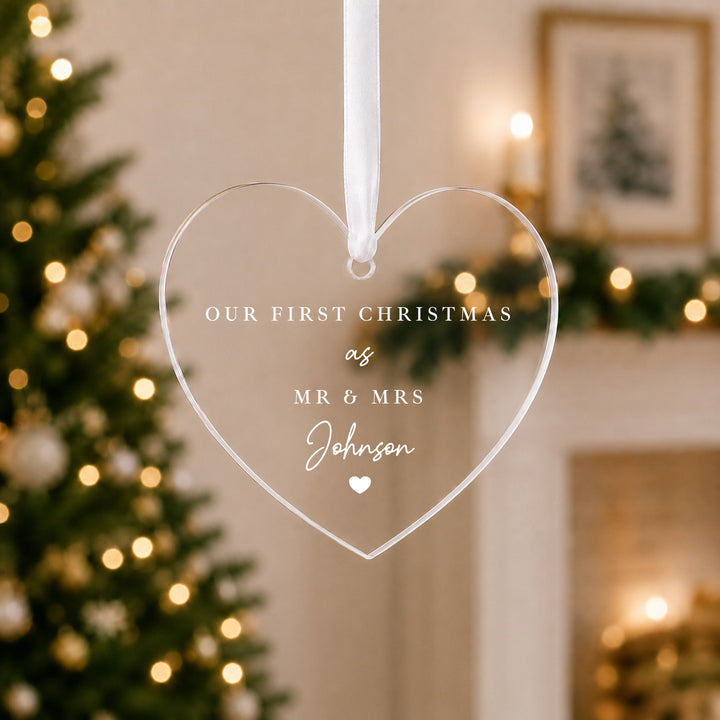 Personalised Our First Christmas Married Heart Bauble