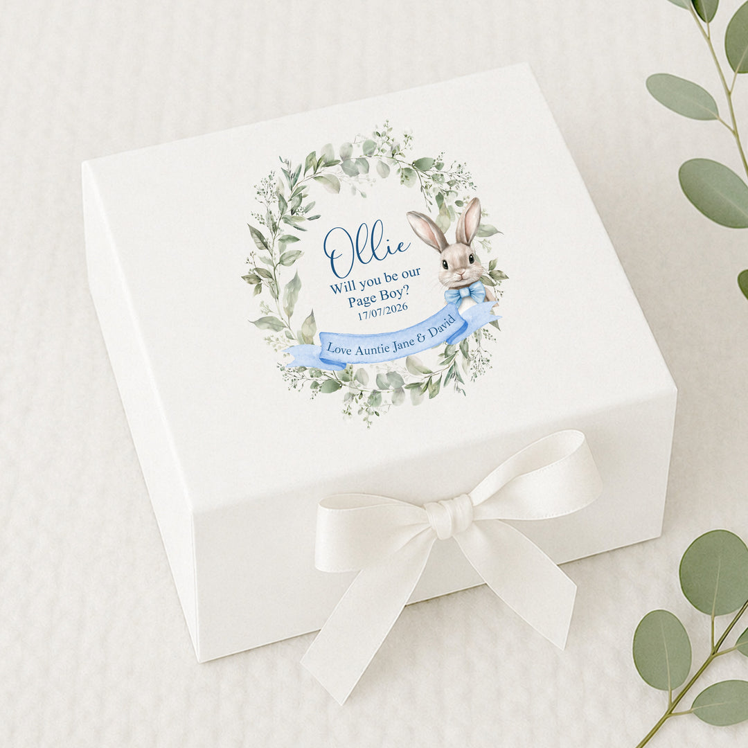 Personalied Blue Bunny Wreath Page Boy Proposal Gift Box