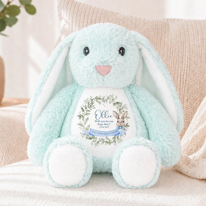 Personalised Blue Bunny Wreath Page Boy Rabbit Teddy
