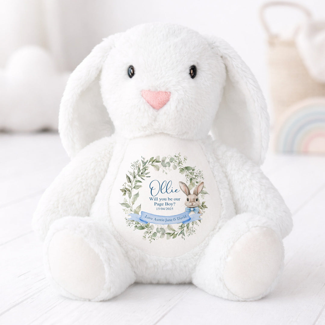 Personalised Blue Bunny Wreath Page Boy Rabbit Teddy