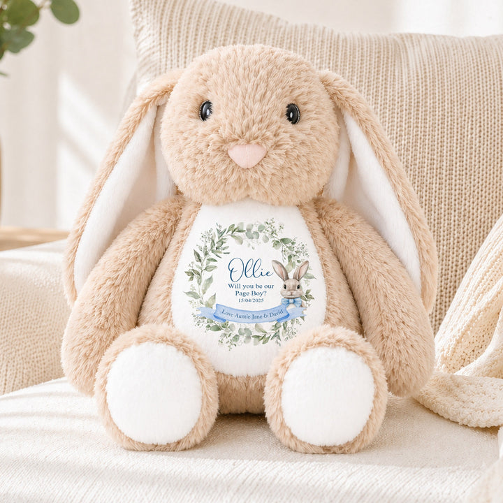 Personalised Blue Bunny Wreath Page Boy Rabbit Teddy