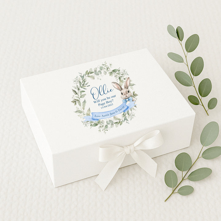 Personalied Blue Bunny Wreath Page Boy Proposal Gift Box