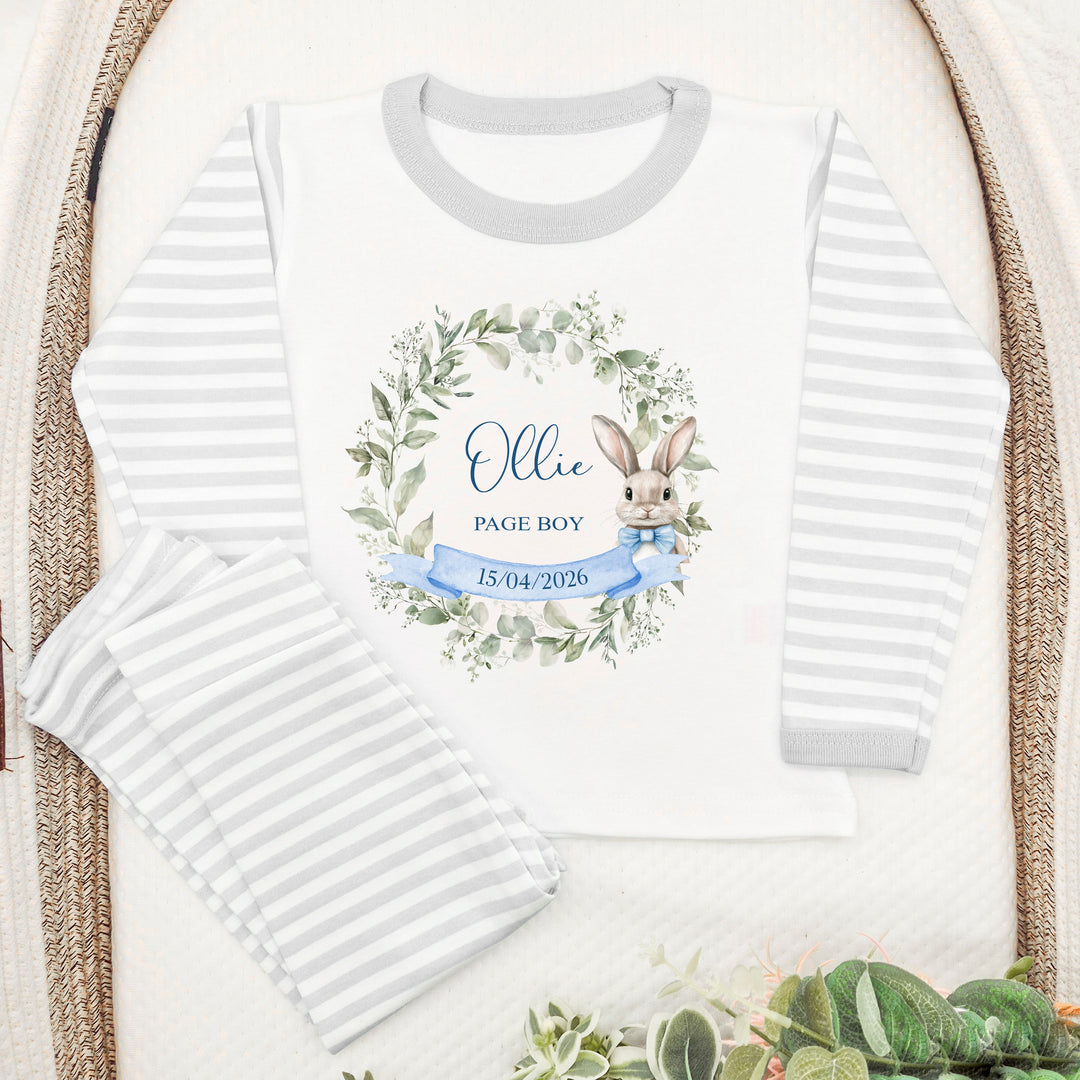 Personalised Blue Bunny Wreath Page Boy Pyjamas
