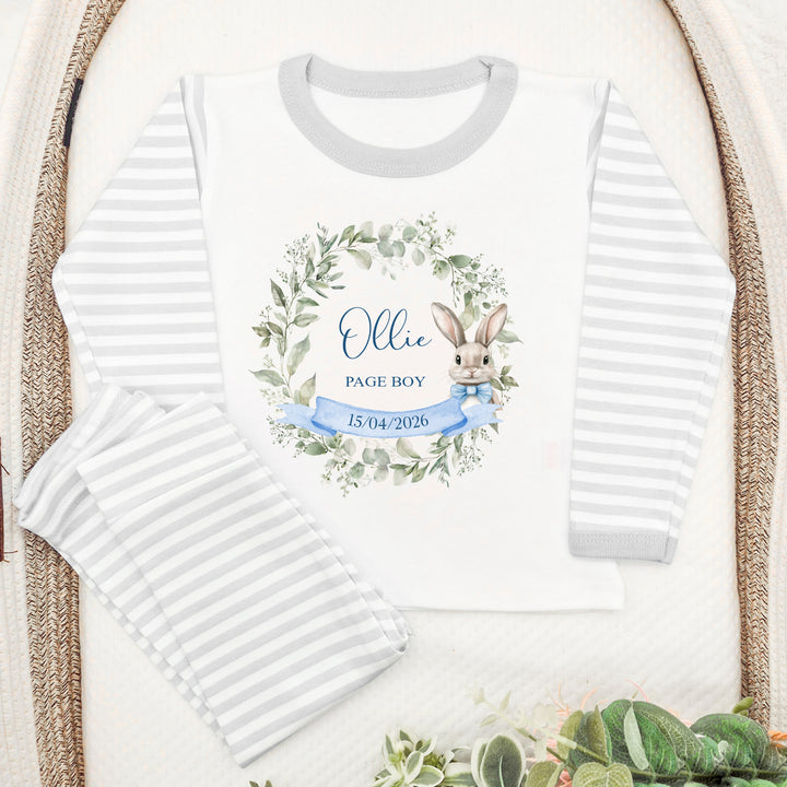 Personalised Blue Bunny Wreath Page Boy Pyjamas