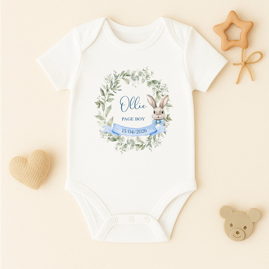 Personalised Blue Bunny Wreath Page Boy T-Shirt or Baby Vest