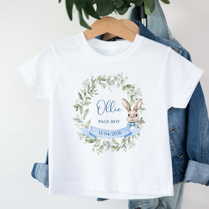 Personalised Blue Bunny Wreath Page Boy T-Shirt or Baby Vest