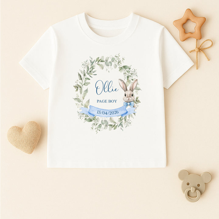 Personalised Blue Bunny Wreath Page Boy T-Shirt or Baby Vest