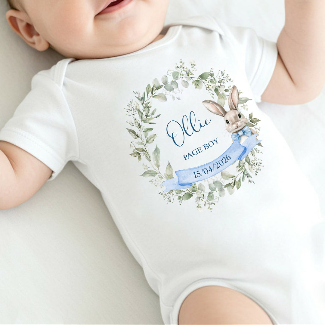 Personalised Blue Bunny Wreath Page Boy T-Shirt or Baby Vest