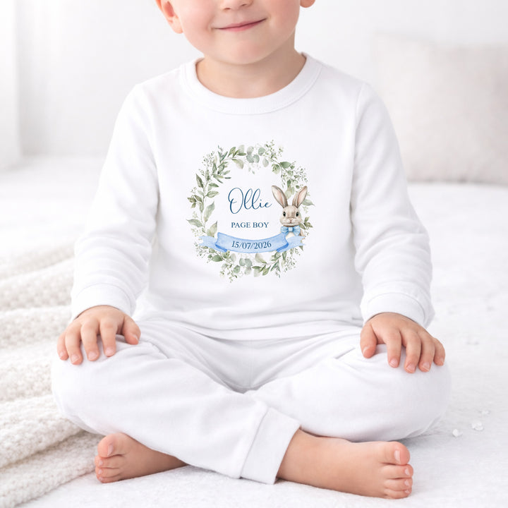 Personalised Blue Bunny Wreath Page Boy Pyjamas