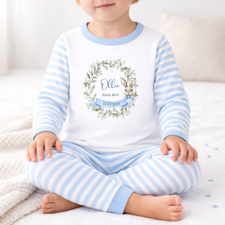 Personalised Blue Bunny Wreath Page Boy Pyjamas